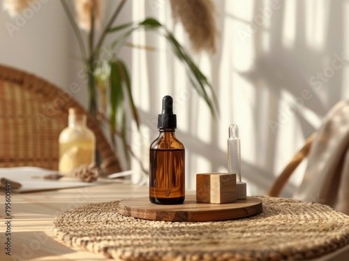 Bottle of Essential Oils on Table