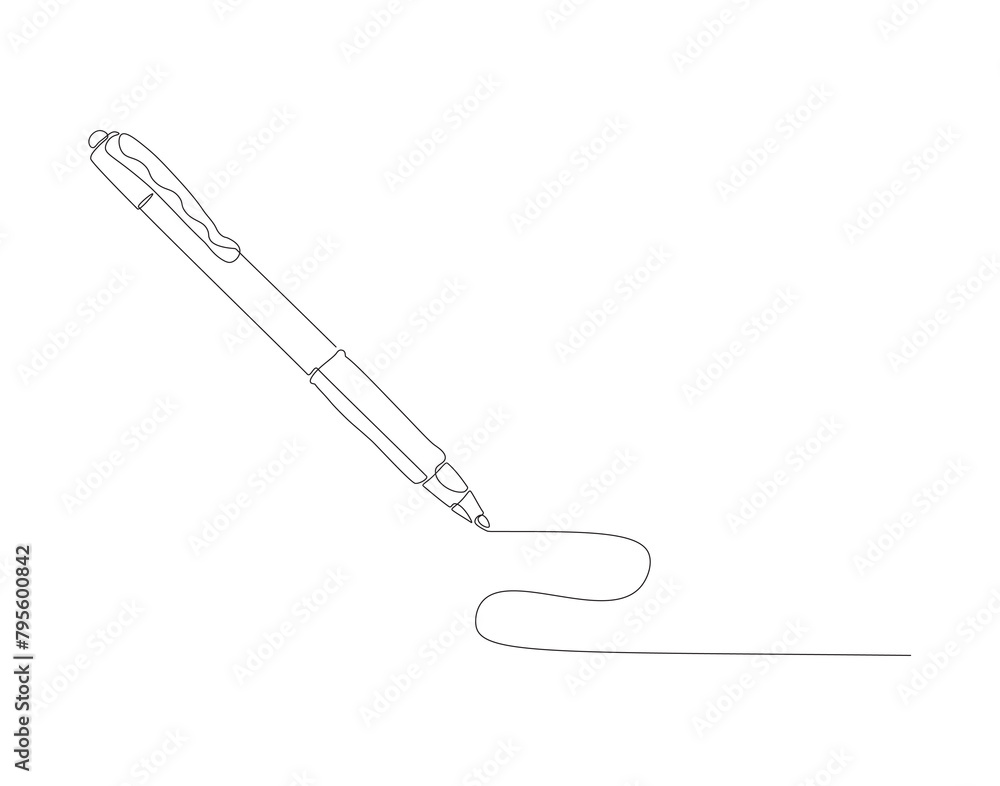Continuous line drawing of pen. One line of ballpoint. Education concept continuous line art. Editable outline. Continuous line drawing of pen. One line of ballpoint. Education concept continuous line art. Editable outline.