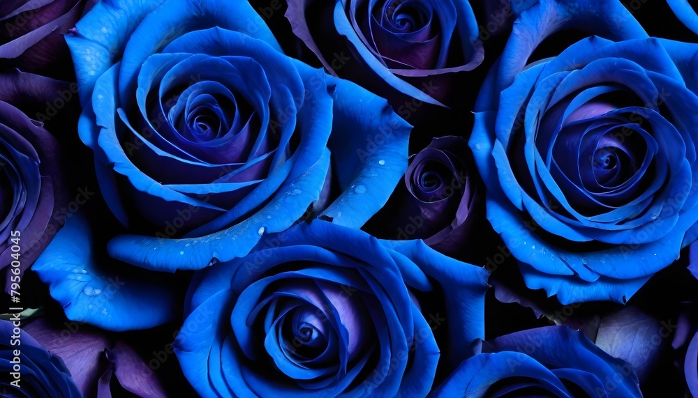 Multitude of brilliant beautiful blue roses close-up, macro Multitude of brilliant beautiful blue roses close-up, macro