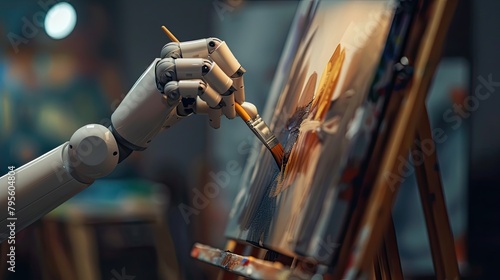 Robotic Arm Holding Paintbrush Creating Artwork Generative AI