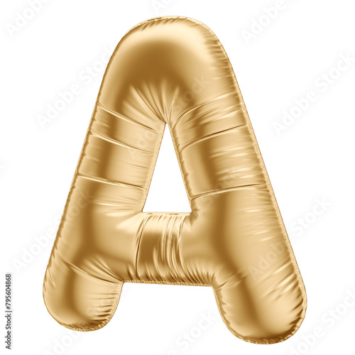 Golden 3D Balloon Letter A with Transparent Background