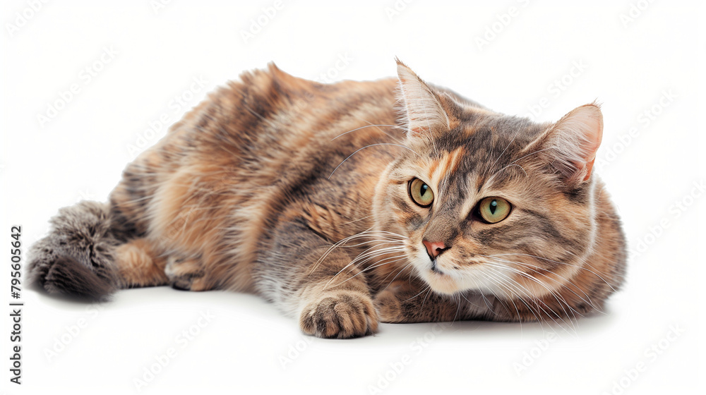 British cat isolated on white,  Maine Coon cat,  pets, lovely cat, clean white background, mockup use, professional photography 
