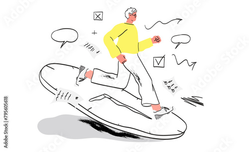 Time management concept. Modern flat digital illustration of time management metaphor, a stopwatch, timeline and people in workflow. Creative vector illustration for web page, banner, poster, ads.