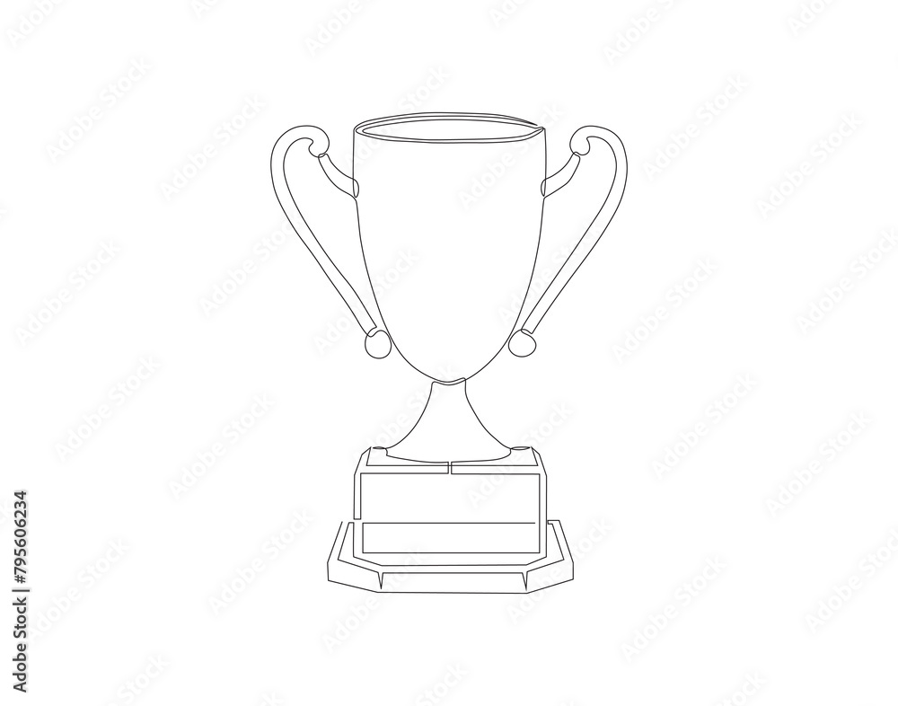 Continuous line drawing of trophy. One line of trophy. Champions concept continuous line art. Editable outline. Continuous line drawing of trophy. One line of trophy. Champions concept continuous line art. Editable outline.