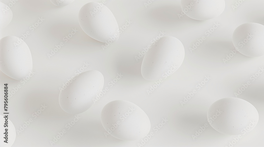 Eggs arranged on a pristine white surface evoke a sense of freshness and purity, rendering them perfect for culinary magazines, cooking demonstrations, or promoting organic goods