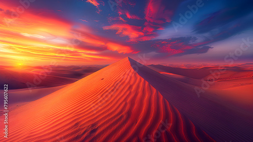 The sunset landscape in the desert is breathtaking, with fiery sky colors captured using a DSLR and telephoto lens.
