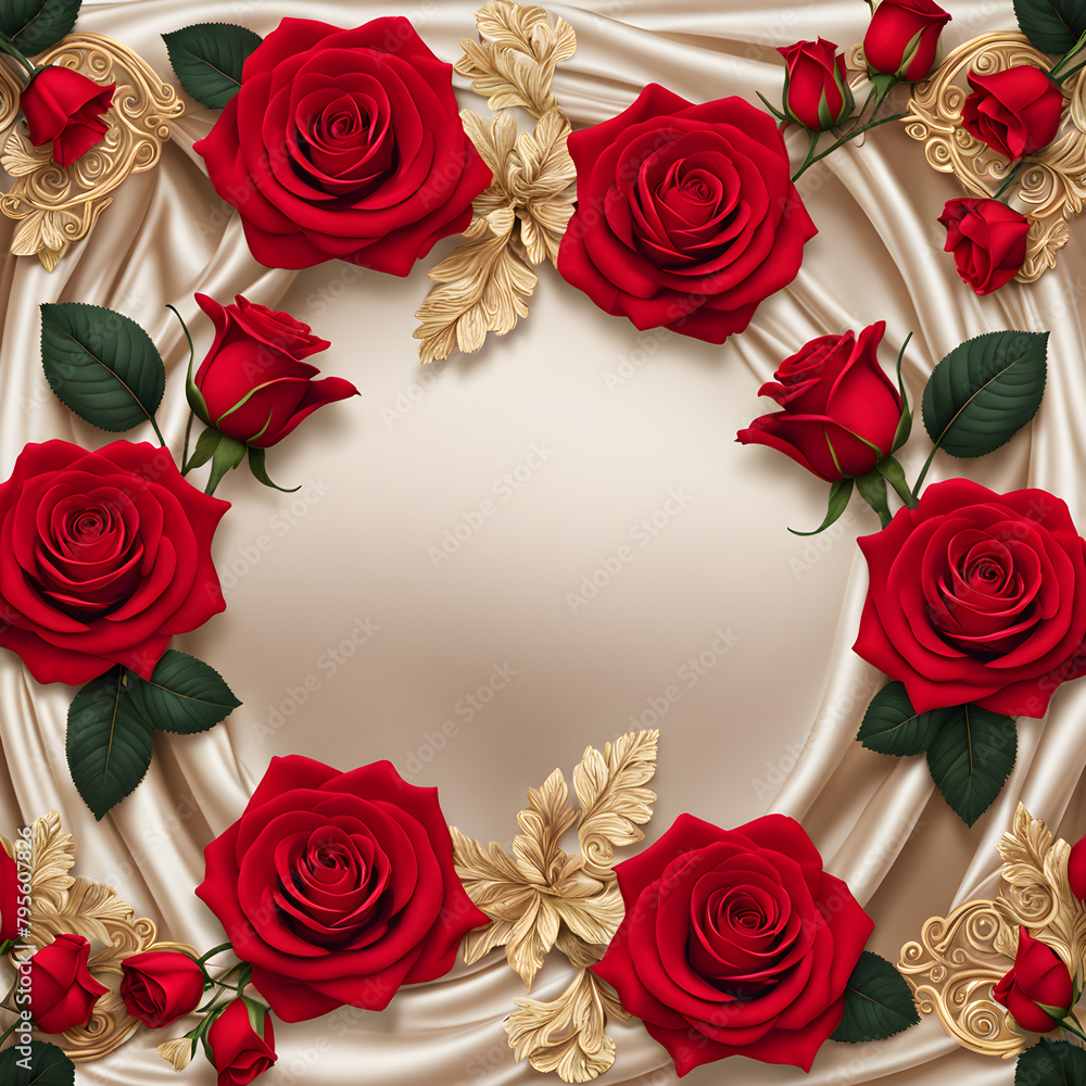 3d render of red roses on satin background with copy space 3d render of red roses on satin background with copy space