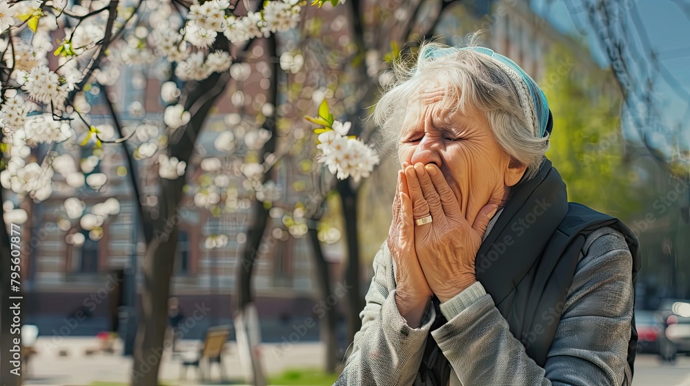senior lady with allergy in the street Generative AI senior lady with allergy in the street Generative AI