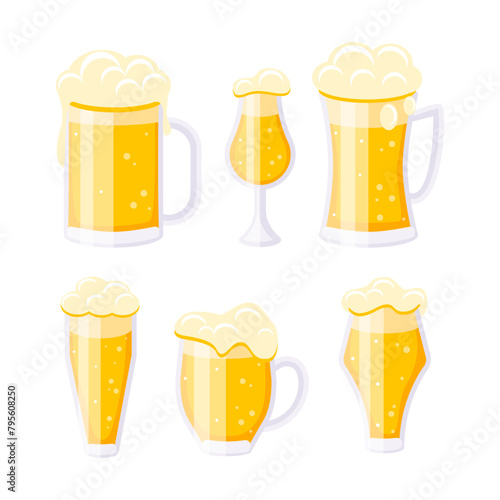 Set of glasses and bottles with beer. Beer mug. Alcoholic beverage