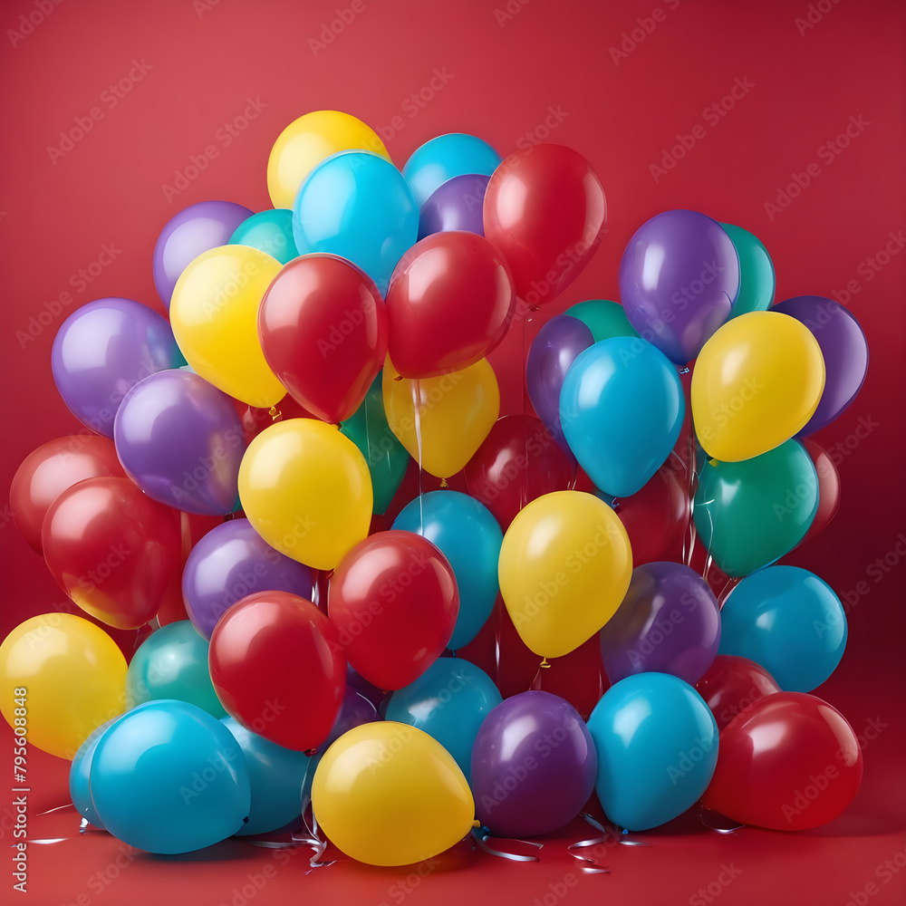 Bunch of colorful balloons on red background. Bunch of colorful balloons on red background.