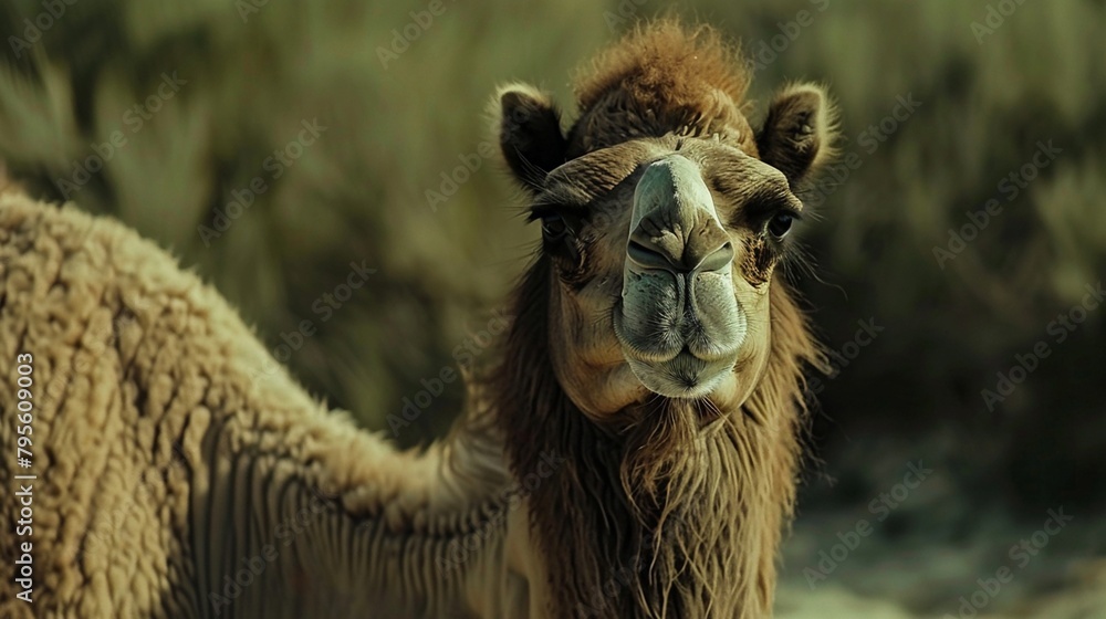 Obraz premium a close-up of a camel with brown fur and expressive eyes. Generative AI
