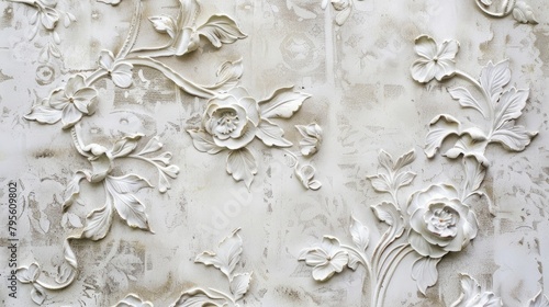 Vintage white floral pattern, wallpaper for background