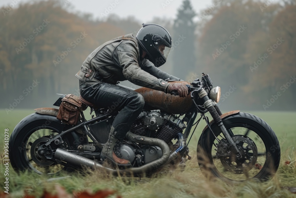 Portrait of a male biker, strength freedom, and individuality on the open road, adventurous spirit and the rebellious allure of the motorcycle, masculinity in motion. Portrait of a male biker, strength freedom, and individuality on the open road, adventurous spirit and the rebellious allure of the motorcycle, masculinity in motion.