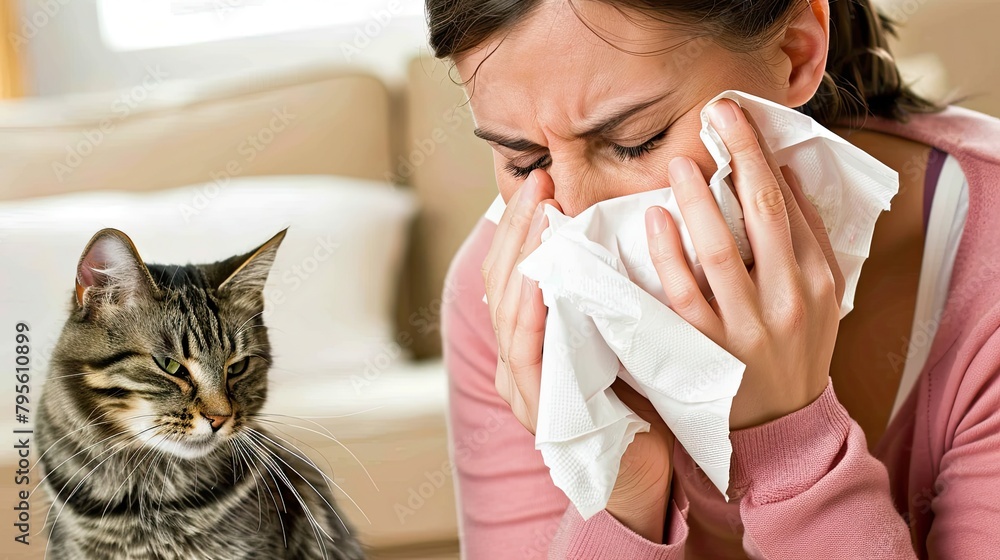 person sneezing. allergy n a cat Generative AI person sneezing. allergy n a cat Generative AI