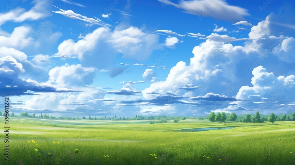 green field and blue sky