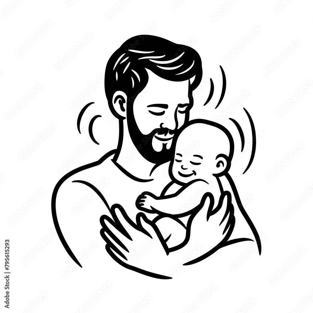 Father hugging baby newborn son in a continuous line art style logo, enjoying parenthood. Perfect for family-related events and celebrations. Father hugging baby newborn son in a continuous line art style logo, enjoying parenthood. Perfect for family-related events and celebrations.