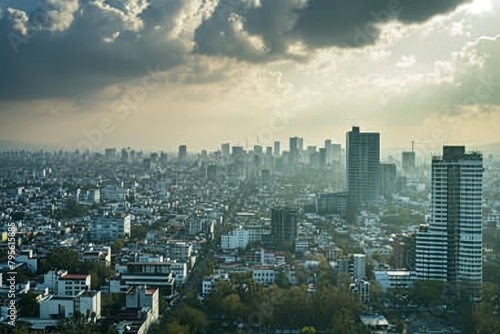 Scenery of skyline of Mexico City amidst a bustling day. AI generated