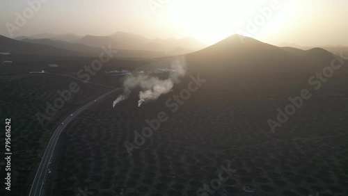 Lanzarote Volcanic Landscape Captured by Drone at Sunset photo