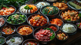 Assortment of Korean traditional dishes. Asian food