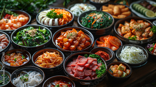 Assortment of Korean traditional dishes. Asian food