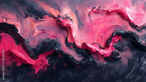   A black background is adorned with pink and black swirling strokes, while a pink background features black and white swirls on its left side photo