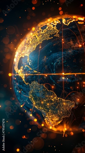 A microscopic view of a glowing globe  symbolizing the intricate and interconnected nature of global business