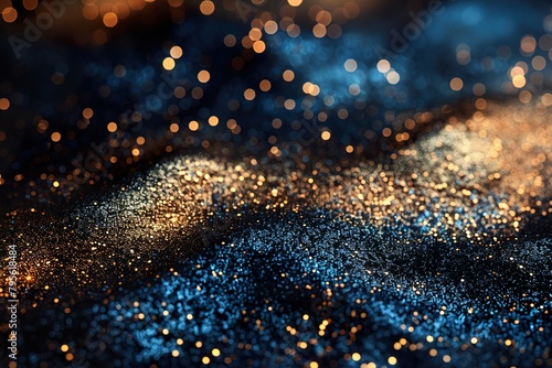 Golden Glitter Background With Fireworks In The Night copy space