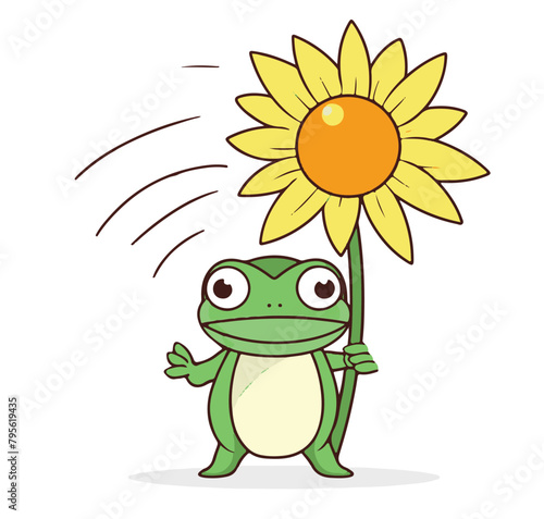 Frog Holding Sunflower Vector Illustration of Artistic Character Design