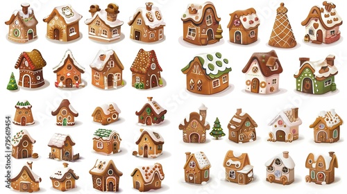 cute fairytale cartoon house clipart isolated on white background, waffle cake cream and strawberry hut, Generative Ai