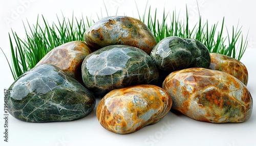 grass fields meadow with rocks on transparent background