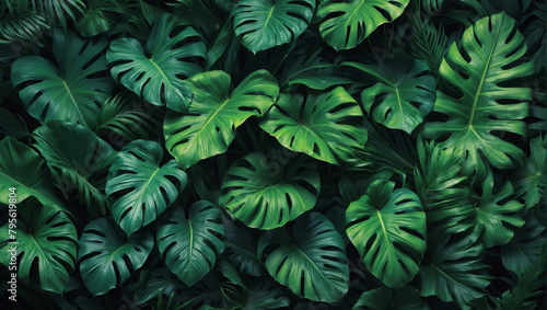 Verdant Vibes, Abstract Green Texture of Tropical Leaves, Ideal for Desktop Wallpaper and Backgrounds.