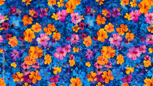   Vibrant bouquet of flowers against a backdrop of blue and orange hues, reminiscent of a painting © Nadia