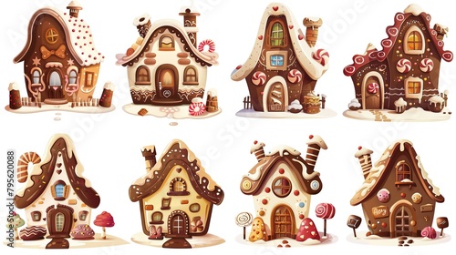 cute fairytale cartoon house clipart isolated on white background, chocolate cream hut, Generative Ai