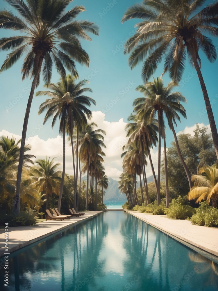 Vintage Paradise, Post-Processed Image of Palm Trees, Reflecting the Allure of Fashionable Tropical Escapes.