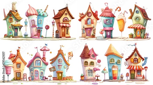 cute fairytale cartoon house clipart isolated on white background, milk shake hut, Generative Ai