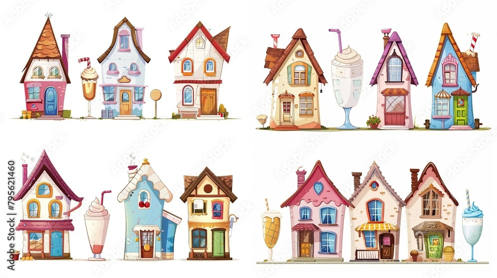 cute fairytale cartoon house clipart isolated on white background, milk shake hut, Generative Ai cute fairytale cartoon house clipart isolated on white background, milk shake hut, Generative Ai