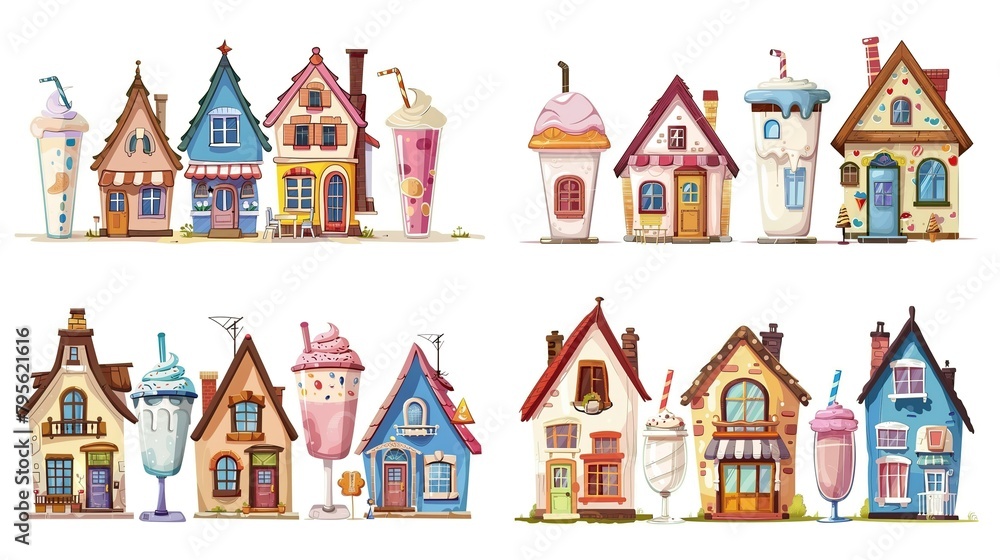 cute fairytale cartoon house clipart isolated on white background,  milk shake hut, Generative Ai