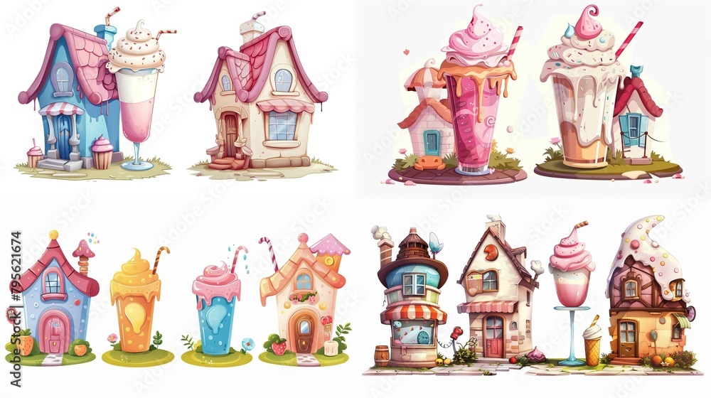 cute fairytale cartoon house clipart isolated on white background, milk