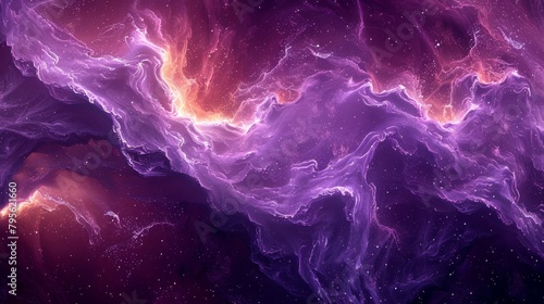   A black background bears swirling purple and orange hues, interspersed with stars Amidst it all, a void of space remains in the image's heart photo