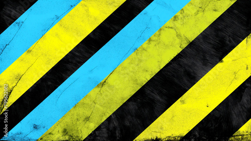 Hazard stripes yellow, black and blue grunge abstract background