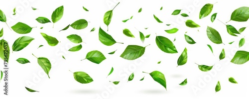A fresh green leaves separately falling and levitate. photo