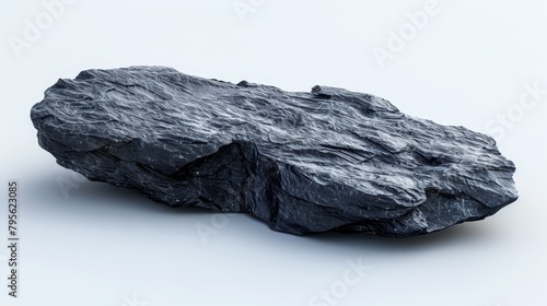  A rock atop a white floor, adjacent to a white wall Another rock, black, atop a gray floor