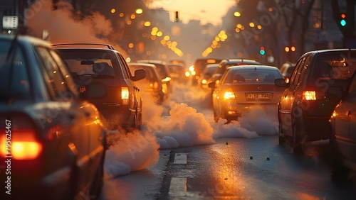 Car emitting exhaust fumes in traffic increasing pollution and environmental impact. Concept Traffic Pollution, Environmental Impact, Car Exhaust, Air Quality, Emissions © Ян Заболотний