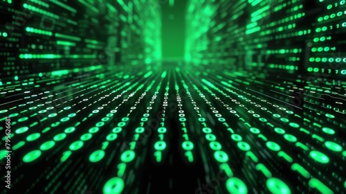 Futuristic Green Binary Code Tunnel in Cyberspace