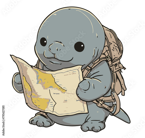 Elephant Seal Explorer is looking map Vector Illustration of Artistic Character Design