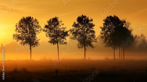 Field of Trees Under Yellow Sky