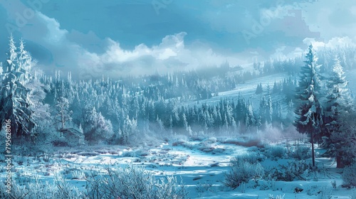 Enchanted Winter Wonderland: Serene Snow-Covered Forest Landscape