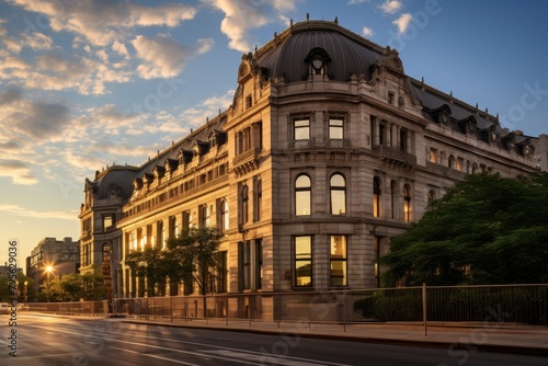 The Historic Land Registry Office Building in Downtown  Illuminated by the Setting Sun  Reflecting the Rich Heritage of the City