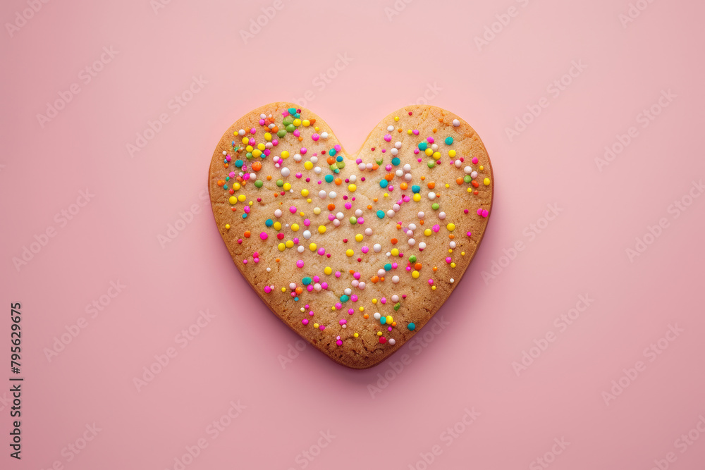 Treat: Heart-Shaped Cookie on Pastel Background