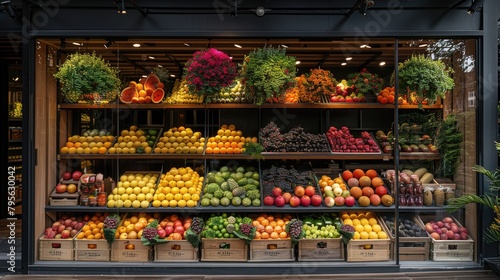 beautiful real fruit stores, where a colorful array of fresh fruits adorns the shelves, inviting customers to indulge in nature's bounty.
